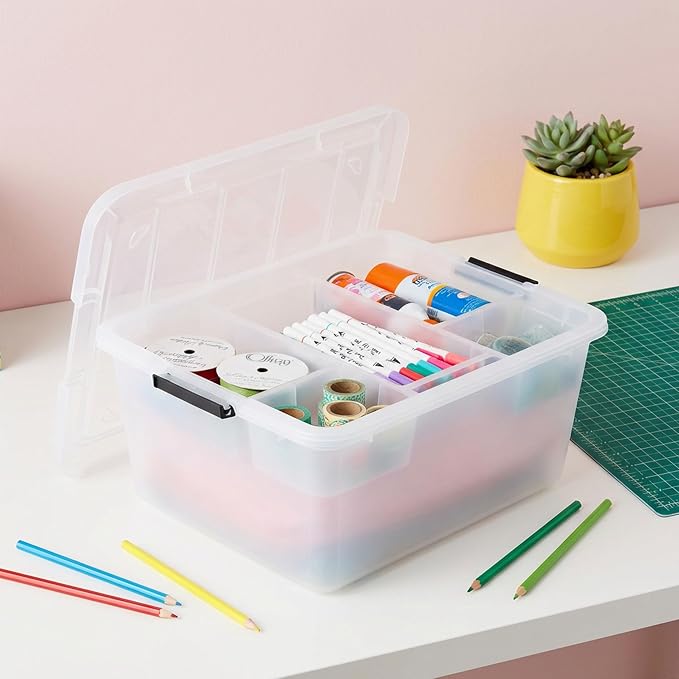 IRIS USA 18 QT Clear Storage Organizer with Removable Dividers, Stackable Plastic Storage Box with Lid, Modular Container for Crafts, Tools, Office & Pantry Organization - Image 3