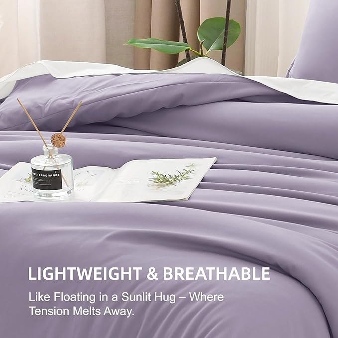 Litanika Comforters Twin XL Size Grayish Purple, 2 Pieces Lightweight Solid Bedding Set & Collections, All Season Fluffy Bed Set (68x92 Inches Comforter & 1 Pillowcase)