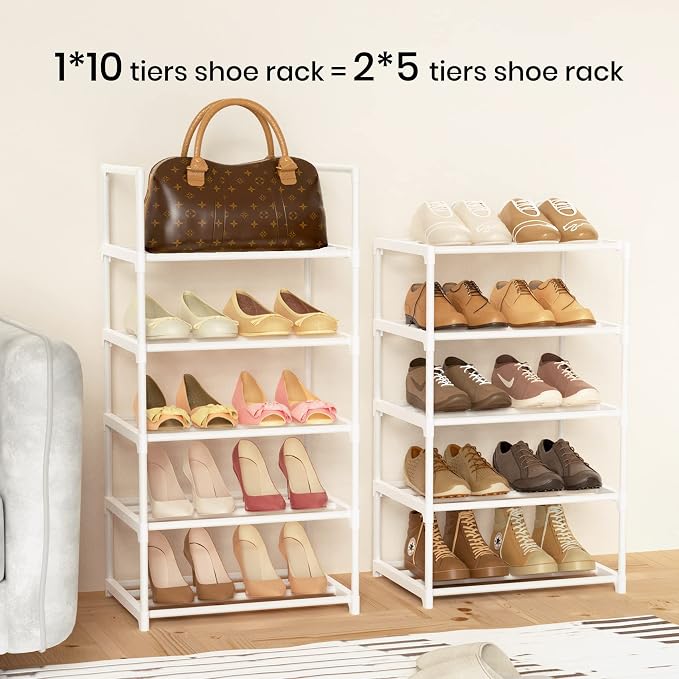 Metal Shoe Rack Organizer 10 Tiers, 20-24 Pairs Narrow Tall Shoe Racks for Closets Entryway - Vertical Boots Organizer Storage - Sturdy Shoe Shelf Cabinet White - Image 4