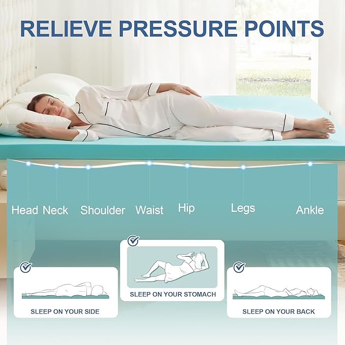 2 Inch Memory Foam Mattress Topper Twin XL, Mattress Pad Gel Infused Foam Bed Topper, Ventilated Soft Blue,Twin XL Size