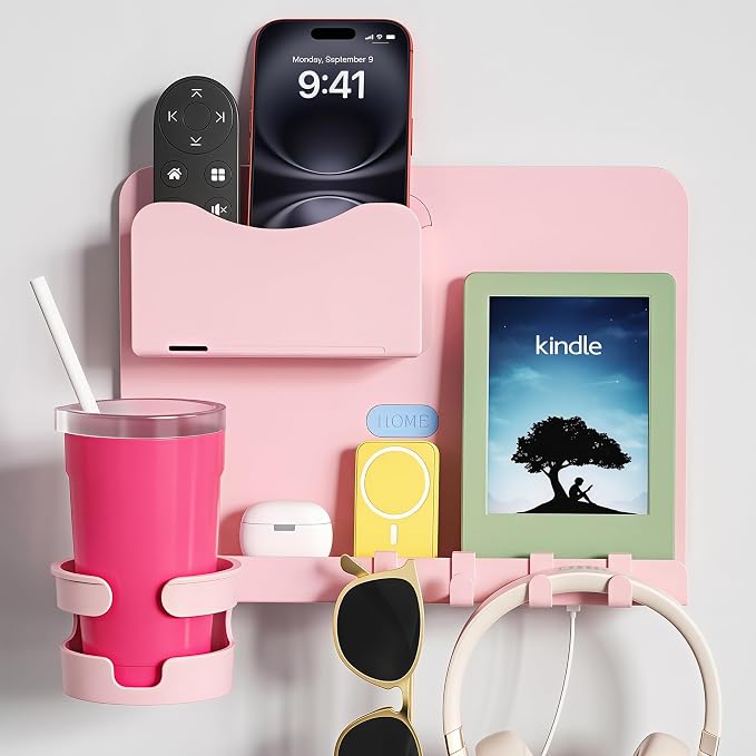 Floating Shelves for Bedside Shelf Accessories Organizer, Wall Mount Self Stick On, Cute Room Decor Aesthetic, Girls Room Decor, Cool Stuff for Bedroom Storage and Organization (Pink) by Unknown