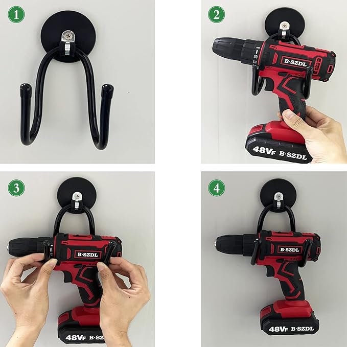 Pmsanzay 2 Pack Power Drill Tool Organizer Holder,Magnetic Tool Holders,Garage Tool Storage Rack,Heavy Duty Large Garage Magnet Utility Hooks with Rubber Coating, No Scratches - No Power Drill - Image 4
