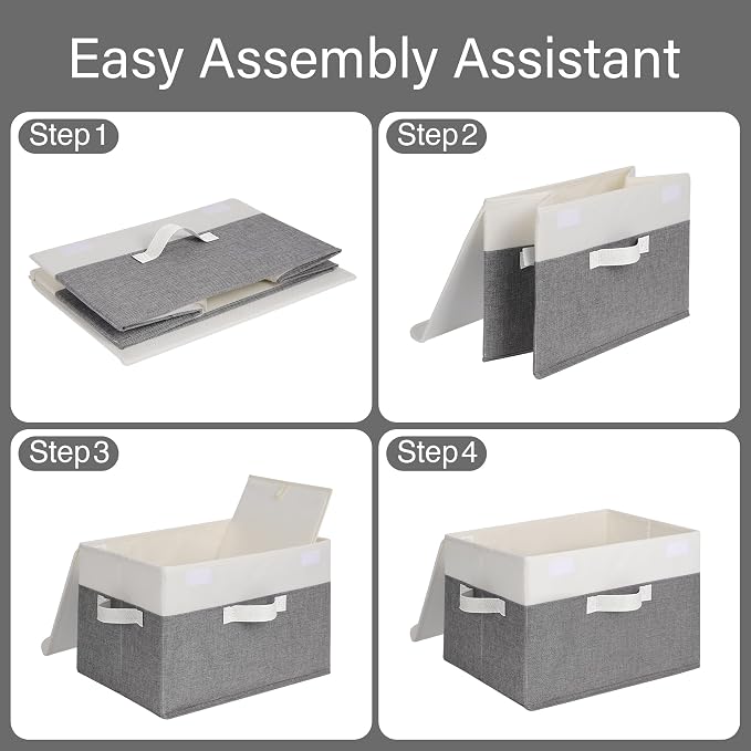 GRANNY SAYS Fabric Storage Boxes, Memory Keepsake Box, Large Storage Bins with Lids, Closet Organizers, Toy Box, Storage Baskets for Shelves, White/Gray, 2-Pack - Image 8