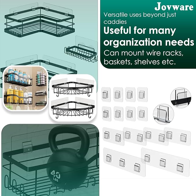14 Pack Shower Caddy Adhesive Replacement, Strong Adhesive Shower Shelf and Hooks, No Drilling Adhesive for Shower Organizer, Soap Holder, Sponge Holder and Kitchen Rack - Image 3