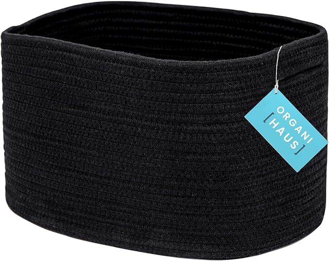 OrganiHaus Cotton Rope Basket for Shelf - Woven Storage Basket for Organizing, Closet & Toy Storage - Black - 15x9x10 by OrganiHaus