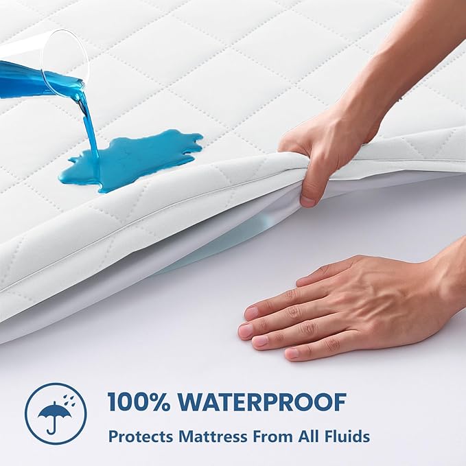 Twin XL Mattress Protector,Waterproof Mattress Protector Fitted Up to 16" Deep Pocket, Soft Breathable Bed Mattress Cover for Bedroom,Doom Room,(White)