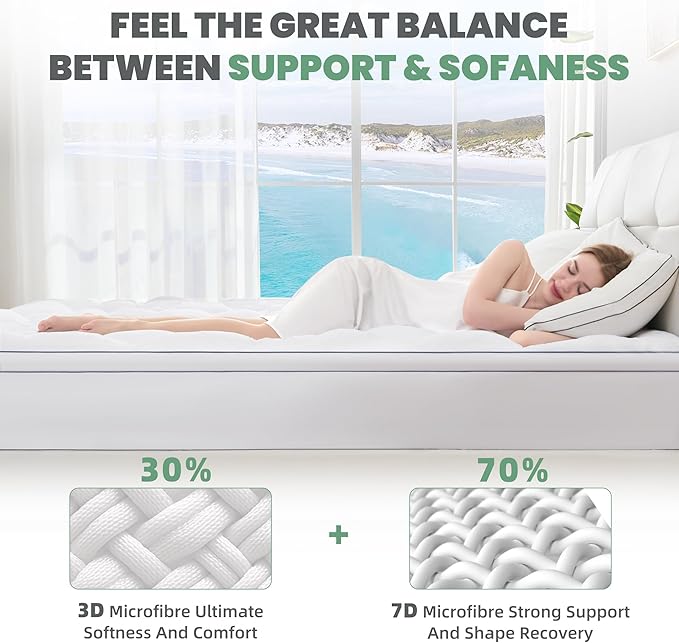 BDEUS TwinXL Mattress Pad, Extra Thick 1450GSM Mattress Topper, Four Leaf Clover Soft Mattress Protector Cover with 21" Deep Pocket for Back Pain Relief, 3D+7D Down Alternative Fill Overfilled, White