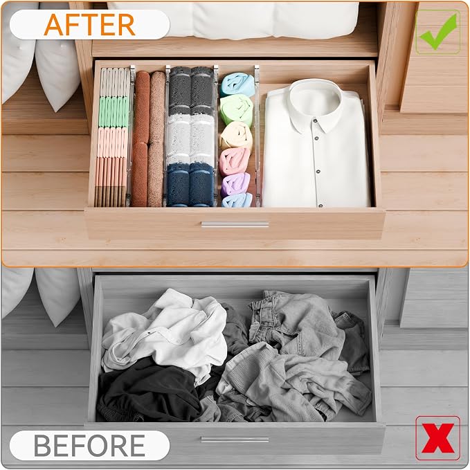 Yieach 8 Pack 3.2 Inch Shallow Acrylic Drawer Dividers for Clothes -Expandable from 15-21''- Adjustable Drawer Dividers for Baby Clothing,Sock,Underwear,Clear in Drawer Separators for Dresser,Kitchen - Image 6