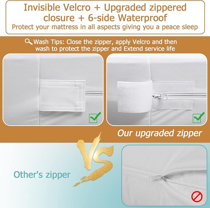 Bedecor Zippered Queen Mattress Protector Cover for 7"-9" Depth Mattress,Fully Encased Liquid Proof Urine Pee Protection Breathable Smooth Incontinence Pet Baby Potty Training