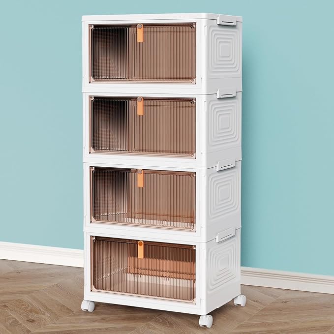 CTSNSLH 4 Tier Plastic Storage Bins with Lid 23QT - Stackable Storage Bins with Wheels, Organizers and Storage, Plastic Storage Cabinet Organization and Storage for Living Room,Office,Dorm by CTSNSLH