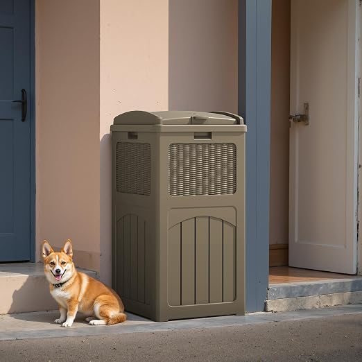 Flamaker 30 Gallon Trash Can, Resin Outdoor Garbage Can with Lid, Waterproof Hideaway Patio Waste Bins for Outside Use (2 Pack, Brown) - Image 6