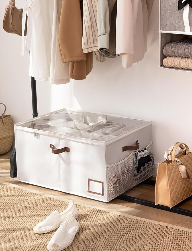 StorageWorks Shoe Organizer for Closet, Shoe Storage with Side Mesh Pocket, Shoe Cubby With Clear Cover, Storage Shoe Containers for Sneakers and Sandals, Fits up to 20 Pairs, Beige - Image 6