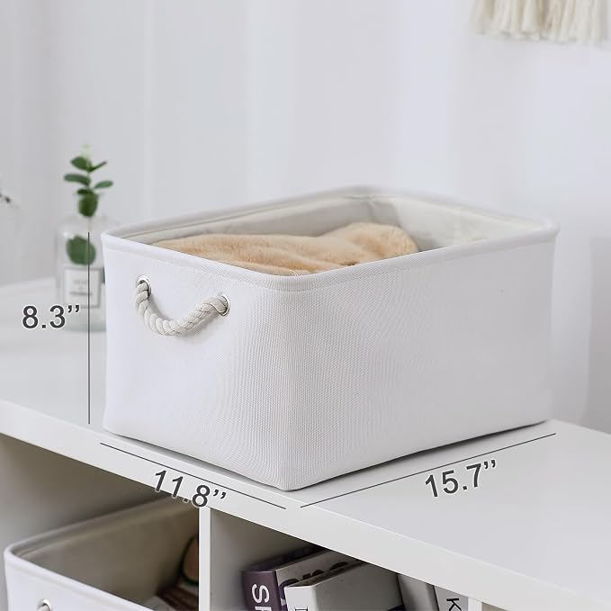 TheWarmHome Fabric Storage Bin, Large 1 Pack 15.7L*11.8W*8.3H Storage Basket for Home Storage and Organization, Shelf Basket with Cover for Living Room Bedroom Closet（White - Image 5