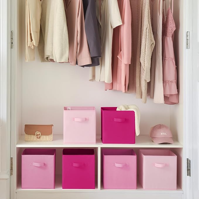 GRANNY SAYS Pink Gradient Cube Storage Bins, 11 Inch Cube Storage Organizer, Fabric Collapsible Storage Bins with Handle, Storage Cubes for Shelves, Closet, 6-Pack - Image 4