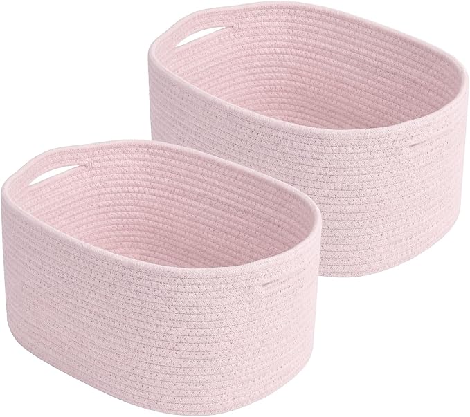ECDYQXVU Cotton Rope Storage Basket, 15x10x9 Inches, Woven Basket for Shelves, Clothes, Towels, Books, and Laundry, Light Pink (2 Pack) by ECDYQXVU