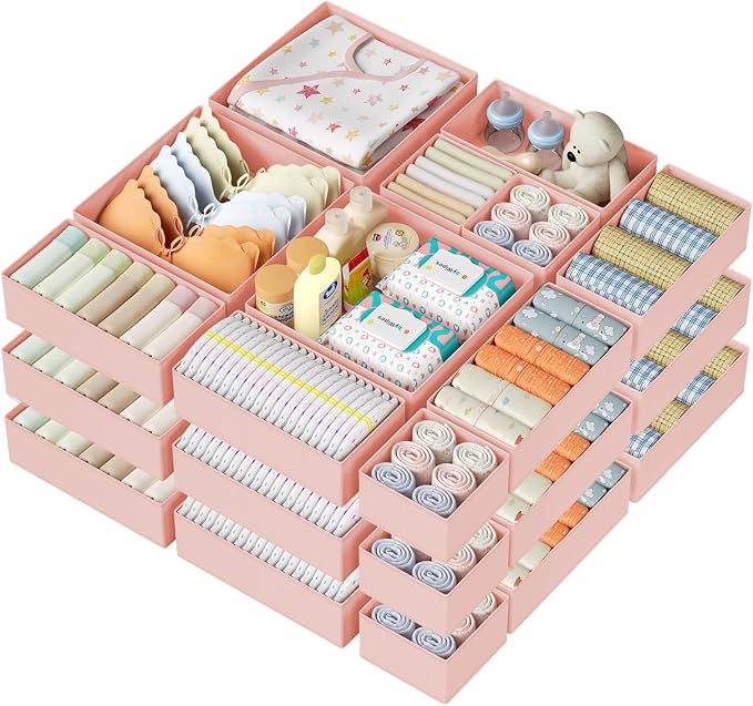 DIMJ Drawer Organizer Clothes Storage - 24 Pack Baby Dresser Organizer for Nursery, Foldable Closet Drawer Organizer Bins for Bedroom Organization, Fabric Storage Dividers for Socks, Underwears, Bras by DiMJ