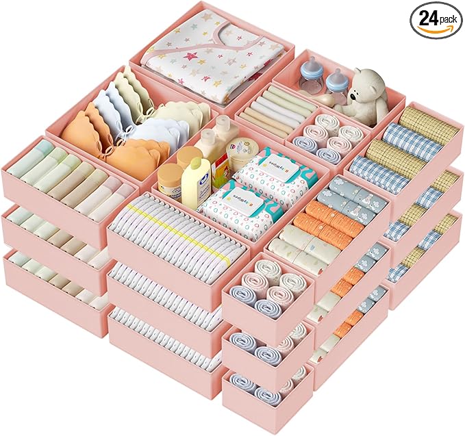 DIMJ Drawer Organizer Clothes Storage - 24 Pack Baby Dresser Organizer for Nursery, Small Fabric Closet Drawer Organizer Bins for Underwears Socks, Foldable Storage Dividers Organization for Bedroom by DiMJ