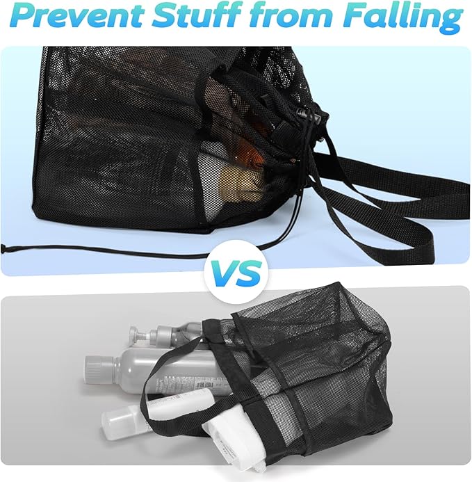 famichan Mesh Shower Caddy Portable with Drawstring, Dorm Room Essentials for College Students boy & girl, Larger Shower Bag for Camping,Swimming,Gym,Travel,Bathroom - Black - Image 2