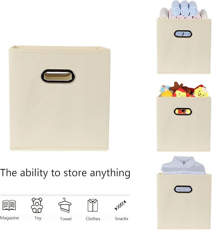 Fabric storage bins Cubes, Fabric Cube Organizer with Handle, Foldable Cube Bins for Cloth or Accessary Storage, 11x11x11, Set of 12, (Creamy White) - Image 3