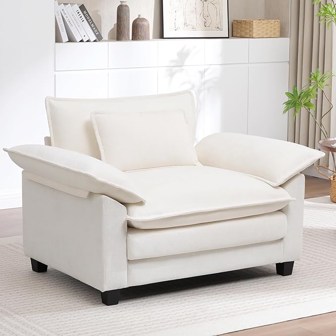 Modern Oversized Accent Chair,44" Chenille Cloud Sofa Chair with Deep Seat,Upholstered Armchair with Extra Thick,Comfy Accent Chair Reading Chairs for Living Room Bedroom Apartment White