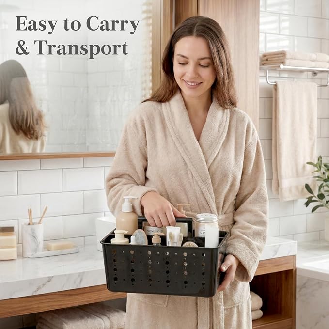 Lifewit Shower Caddy Portable, Cleaning Supplies Caddy Organizer with Handle and Adjustable Dividers, Plastic Shower Basket for Dorm Room Essentials, College, Bathroom, Black, 1 Pack - Image 4