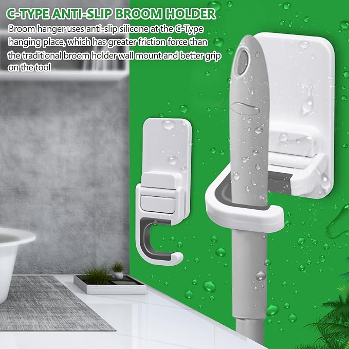 3pack Broom and Mop Holder Wall Mount No Drill Mop and Broom Gripper Mop Handle Hanger Household Cleaning Organizer, Holds up to 6 lb - Image 4