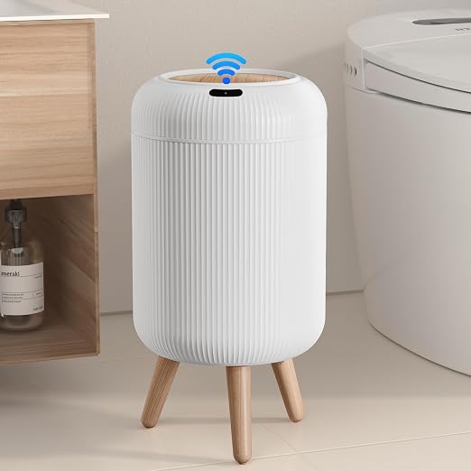Automatic Motion Sensor Bathroom Trash Can with Lid, 3 Gallon / 11L Touchless Trash Garbage Bin with Removable Legs for Kitchen, Bedroom, Office, Small Trash Cans Trashcan Wastebasket-White by Onlcuk