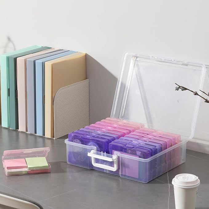 novelinks Transparent 4" x 6" Photo Cases and Clear Craft Keeper with Handle, 16 Inner Photo Organizers & Photo Storage Box, Plastic Photo Storage Containers (Pink Purple Gradient) - Image 5