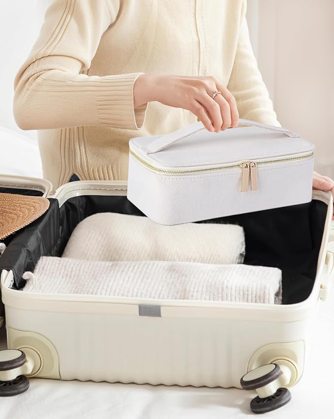 HofferRuffer Jewelry Box Organizer for Women Girls, Travel Jewelry Case with 12 Portable Zipper Bags, Jewelry Storage Ideal for Travel & Home Organization (12pcs-CreamWhite Velvet) - Image 6