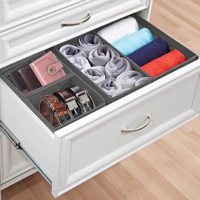 homyfort Dresser Drawer Organizer, Foldable Cloth Storage Box Closet Cube Basket Bins Containers Divider with Drawers for Underwear, Bras, Socks, Ties, Scarves, Set of 6, Grey - Image 8