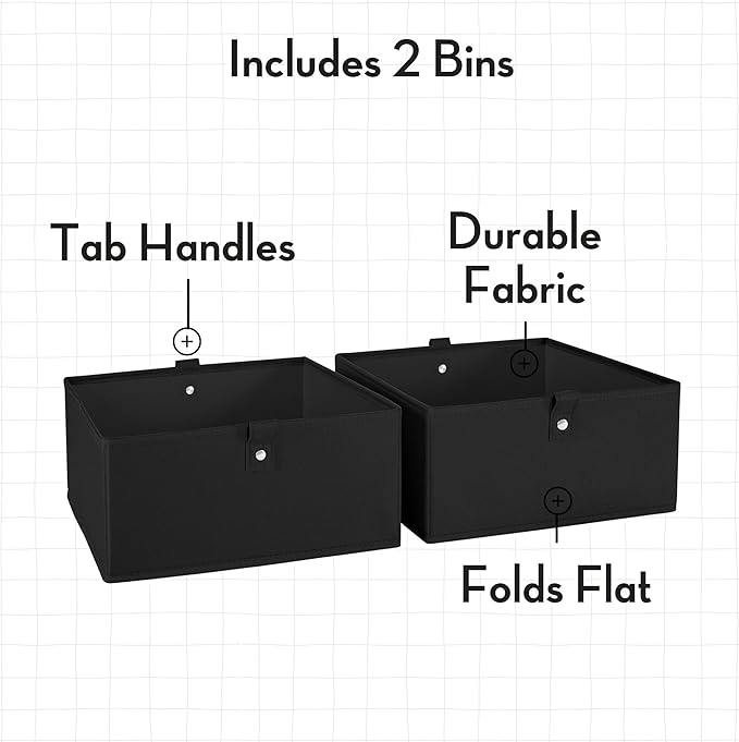 RiverRidge Kids 2pc 10.5in. W x 5in. H Folding Storage Bin Set - Black - Image 4