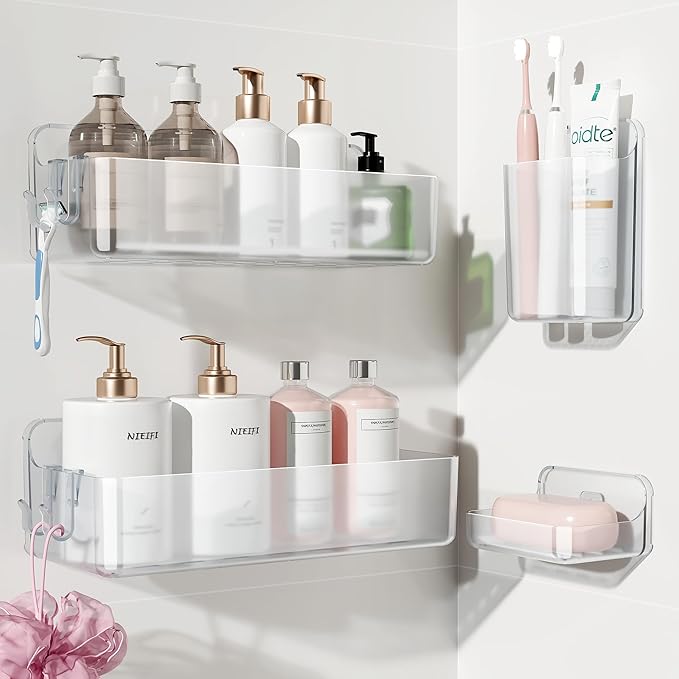 Nieifi Adhesive Wall Shelf, Shower Shelves, Shower Organizer for Bathroom Organization (A-Clear, 4 pieces) by Nieifi