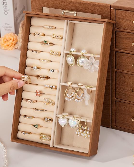 Homde Large Jewelry Box/Organizer/Case with Glass Window, Drawers for Necklaces Earrings Rings Bracelets Watches Gift for Women Girls - Image 9