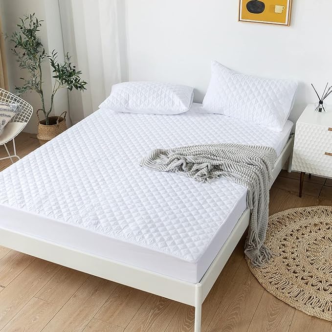 jejeloiu White Quilted Mattress Pad, 100% Waterproof Breathable Full Bedding Fitted Sheet Mattress Protector 14" Deep Pocket Cotton Snow Down Alternative Filling Mattress Cover (Full,White)