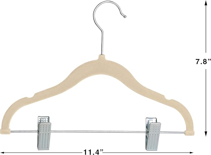 Finnhomy Non-Slip Clothes Hangers for Baby and Kids 20-Pack Velvet Hangers with Movable Clips, Heavy-Duty and Space-Saving for Pants,Skirts, Coat, Beige - Image 2