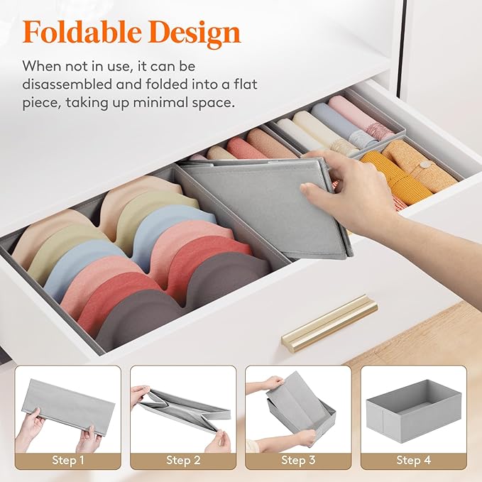Lifewit Underwear Drawer Organizer for Closet 8 Pack, 3 Sizes Dresser Organizer Dividers, Deep Fabric Foldable Drawer Storage Organizer Bins for Clothes, Sock, Bra, Lingerie, Undies - Image 7