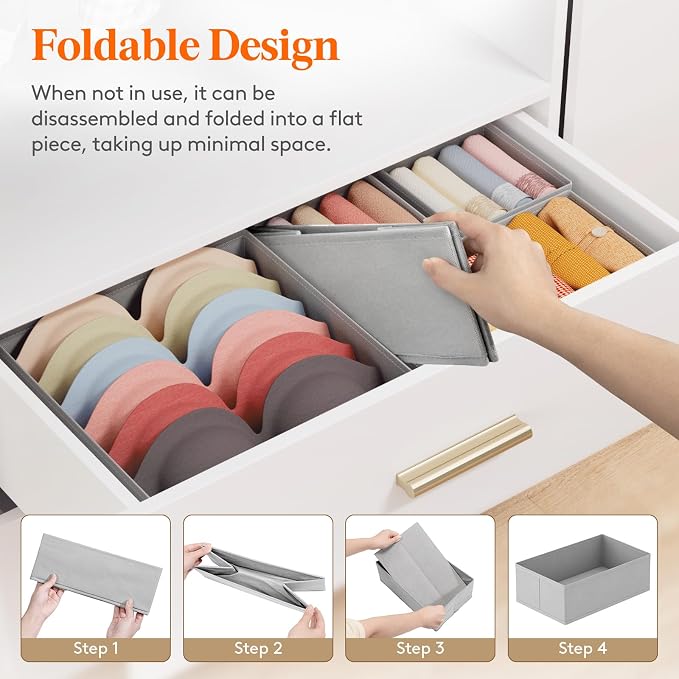 Lifewit Underwear Drawer Organizer for Closet 36 Pack, 3 Sizes Dresser Organizer Dividers, Deep Fabric Foldable Drawer Storage Organizer Bins for Clothes/Sock/Bra, Light Grey - Image 7