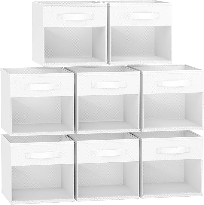 DIMJ Cube Bins, 12.2-Inch Storage Bins Cubes with Window, 6 Packs Collapsible Storage Bins with Handles, Closet Storage Baskets for Organizing Living Room, Office, 8 Pack,White by DiMJ