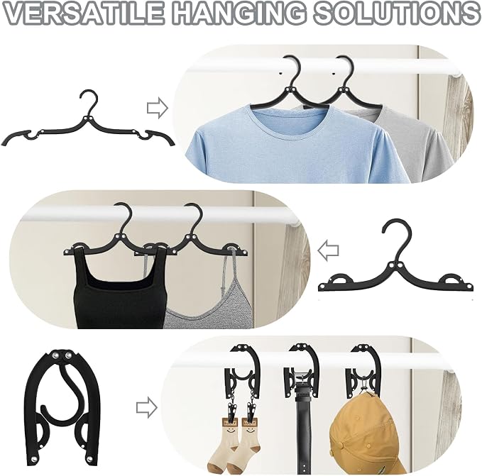 24 PCS Travel Hangers - Cruise Ship Essentials Portable Folding Clothes Hangers Travel Essentials Foldable Clothes Drying Rack for Travel (Black) - Image 2