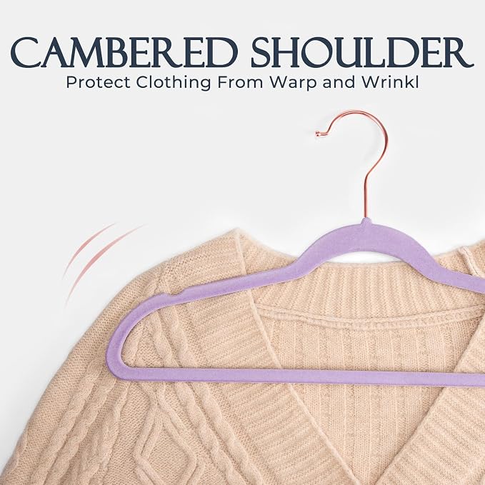 HOUSE DAY Velvet Hangers 30 Pack, Premium Non-Slip Felt Hangers, Sturdy Lt-Purple Clothes Hanger Heavy Duty, Space Saving Durable Suit Coat Hanger, 360° Rotating Rose Gold Hook - Image 5