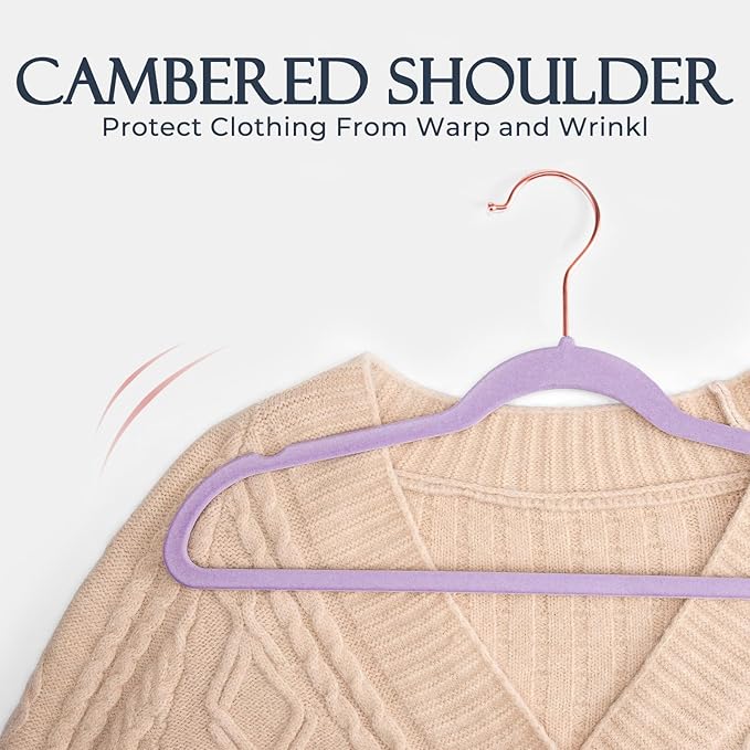 HOUSE DAY Lt-Purple Velvet Hangers 20 Pack, Premium Non-Slip Felt Clothes, Sturdy Heavy Duty Coat, Durable Hangers for Suits, Space Saving with No Hanger Mark, 360° Swivel Rotating Rose Gold Hook - Image 5