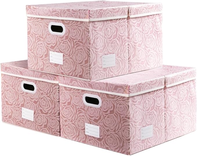 PRANDOM Extra Large Collapsible Storage Boxes with Lids Fabric Decorative Storage Bins Cubes Organizer Baskets with Cover Handles Divider for Bedroom Closet Living Room 19.7x15.7x11.6 Inch 3 Pack by Prandom