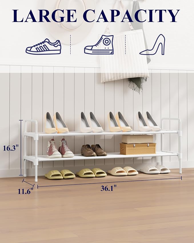 Kitsure Shoe Rack for Closet, Shoe Organizer for Front Door Entrance, Stackable Shoe Shelf, Detachable Closet Organizers and Storage, 36.1" Wide - 2 Tiers, White - Image 2
