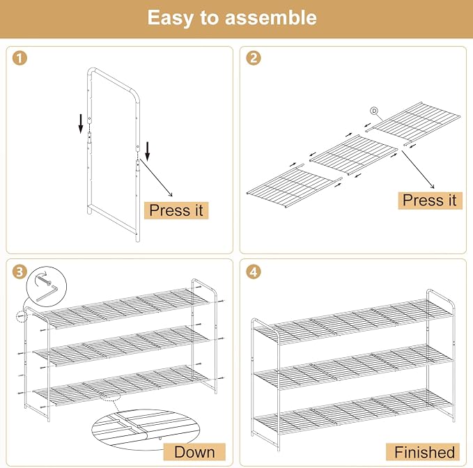 KEETDY 3-Tier Long Shoe Rack for Closet Metal Shoe Organizer for Entryway, Wide Stackable Shoe Storage Shelf with Sturdy Wire Grid for Closet Floor, Bedroom, White - Image 7