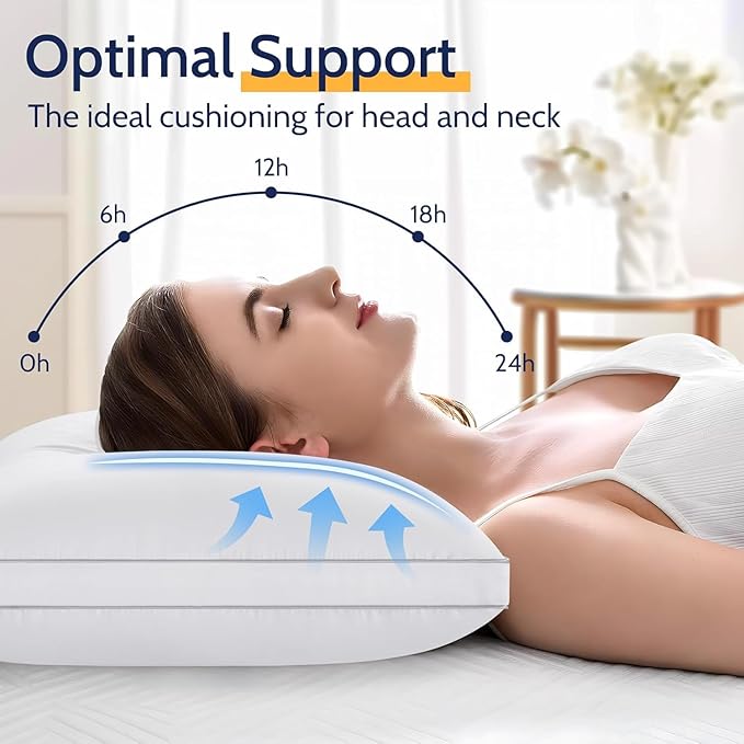 ROUMEA Pillows Queen Size Set of 4,Gusseted Bed Pillows for Sleeping 4 Pack, Luxury Hotel Quality, Supportive Queen Pillows with Soft Down Alternative for Back Stomach Side Sleepers, Machine Washable