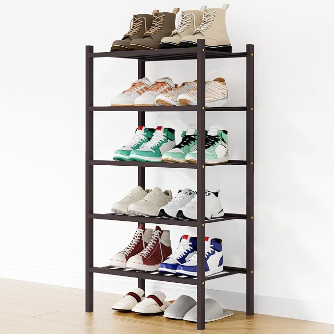 Smiry Shoe Rack, 5 Tier Small Bamboo Shoe Organizer, Stackable Free Standing Wooden Shoe Storage Shelf for Closet, Entryway, Front Door Entrance, Brown by Smiry