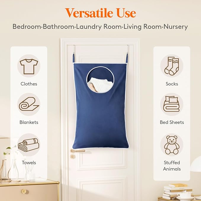 Lifewit 1 Pack Over Door Laundry Hamper, Large Collapsible Hanging Laundry Hamper, Hanging Laundry Basket Bag for Bathroom Bedroom Dirty Clothes Storage Organizer, Dark Blue - Image 5