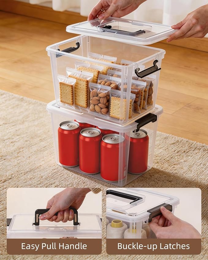 Citylife 8 Packs 6 QT Plastic Storage Bins with Latching Lids Clear Storage Box with handle Stackable Storage Containers for Organizing Snacks, Crafts, Toys, Tools - Image 5