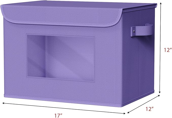 Univivi Storage Bins with Lids [4-Pack] Fabric Lidded Storage Baskets Stackable Closet Storage Bins, Closet Organizers and Storage with Lid & Clear Window for Home, Office, Bedroom (Purple) - Image 2