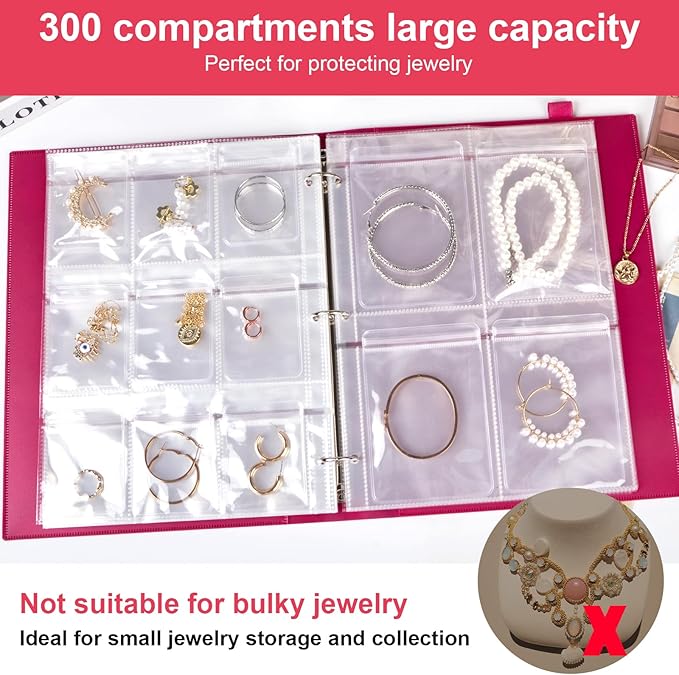 17Dec Large Transparent Jewelry Storage Book with 300 Pockets and 50 Jewelry Pouches,Travel Jewelry Organizer and Storage,Jewelry Binder Organizer for Earring,Bracelet,Necklace - Image 4